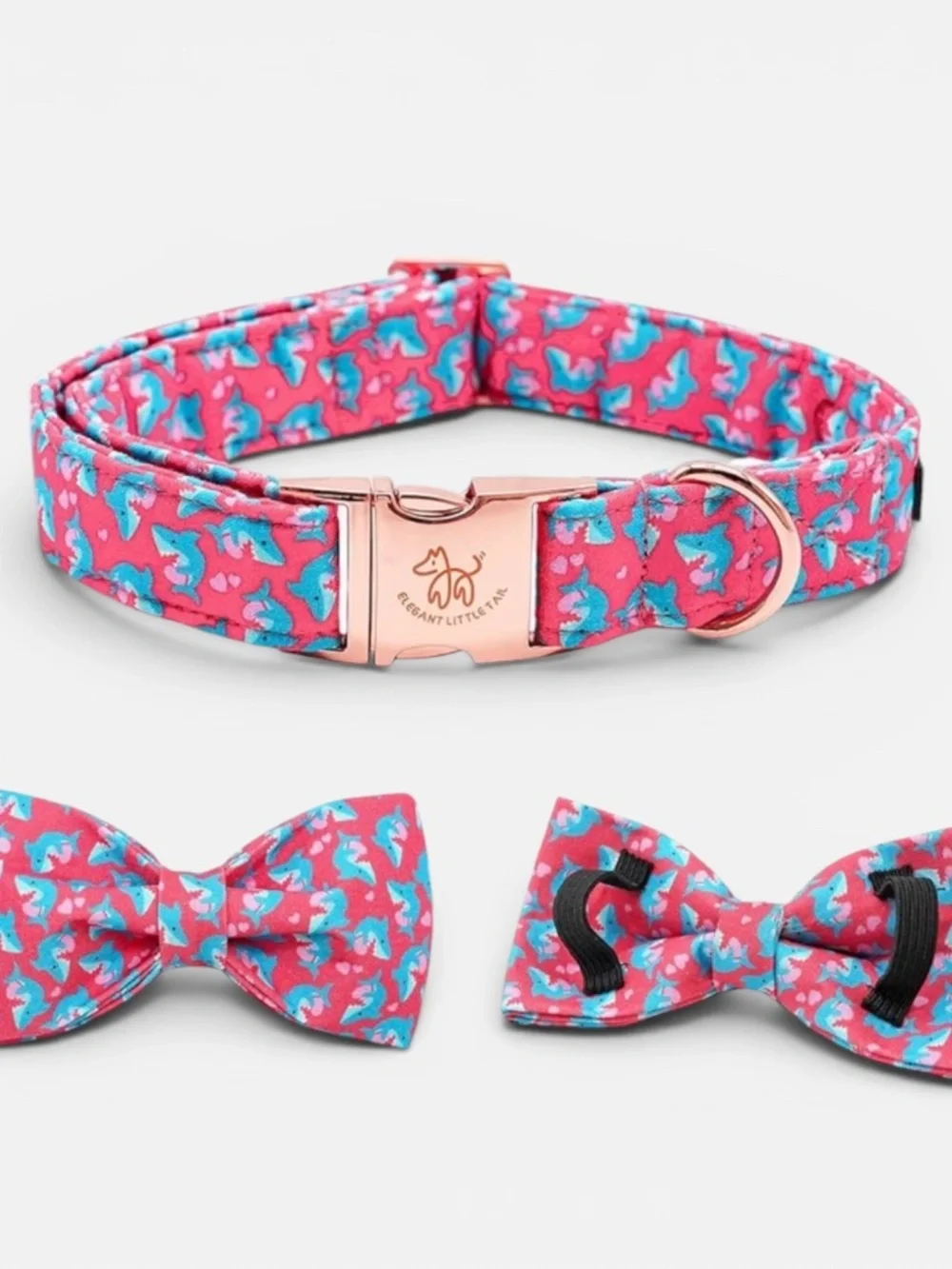 Shark Print Dog Collar & Bow Tie Set Large NWT